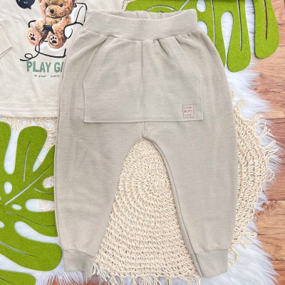 Conj. Blusa Manga Longa Ursinho Play Game e Calça Saruel de Moletinho - Areia